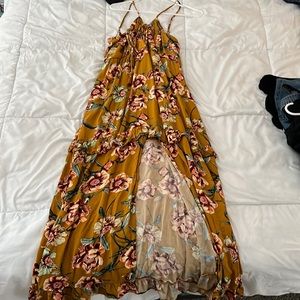 XL, orange with flowers summer maxi dress with front slit from Xhiliration